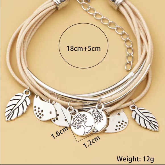Boho Style Layered Faux Leather Bracelet with Bird and Tree Charms - Picture 8 of 8